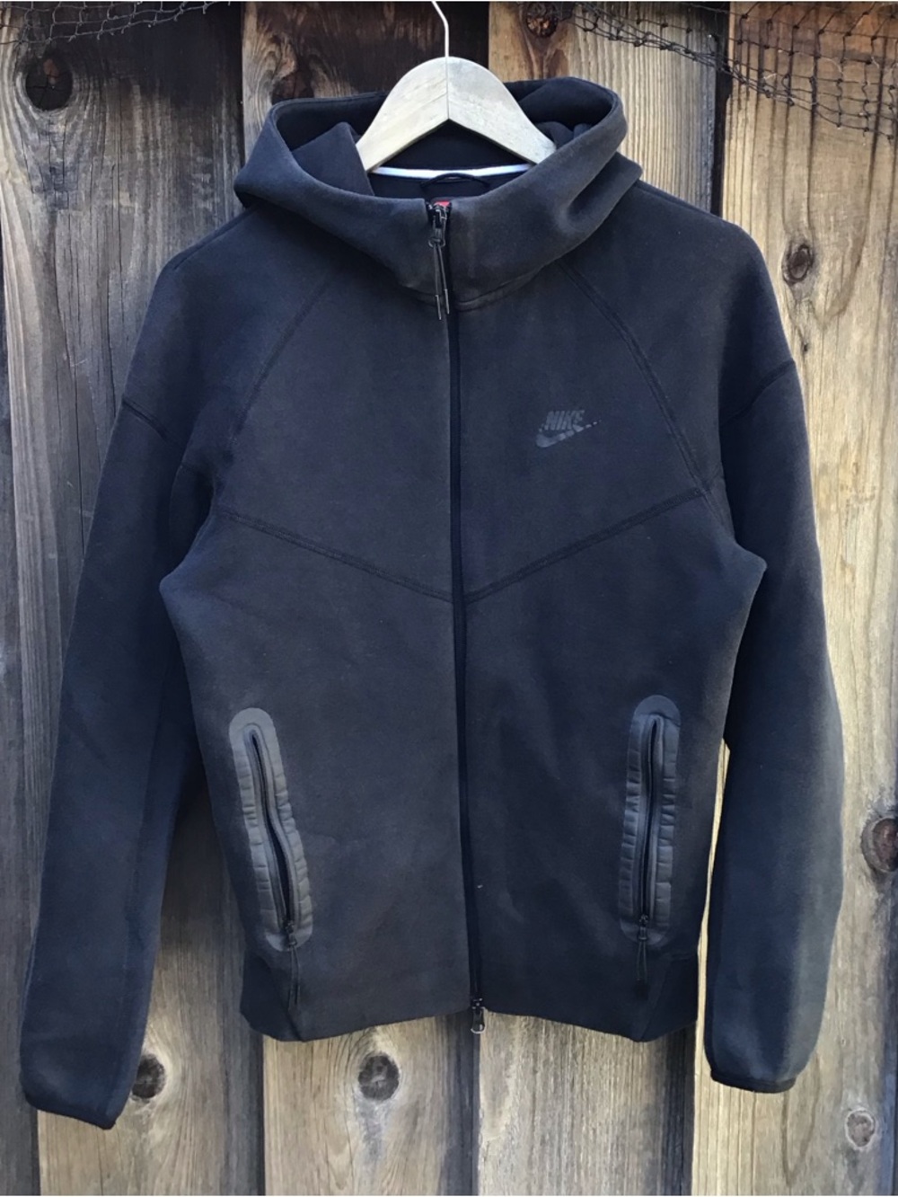 Nike Tech Fleece Full Zip Hoodie Black Swoosh Slim Fit Mens Small Jacket